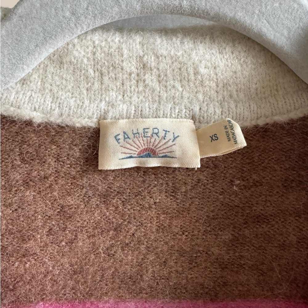 Faherty Pink Spritz and Brown Striped Polo Sweater - Picture 3 of 4